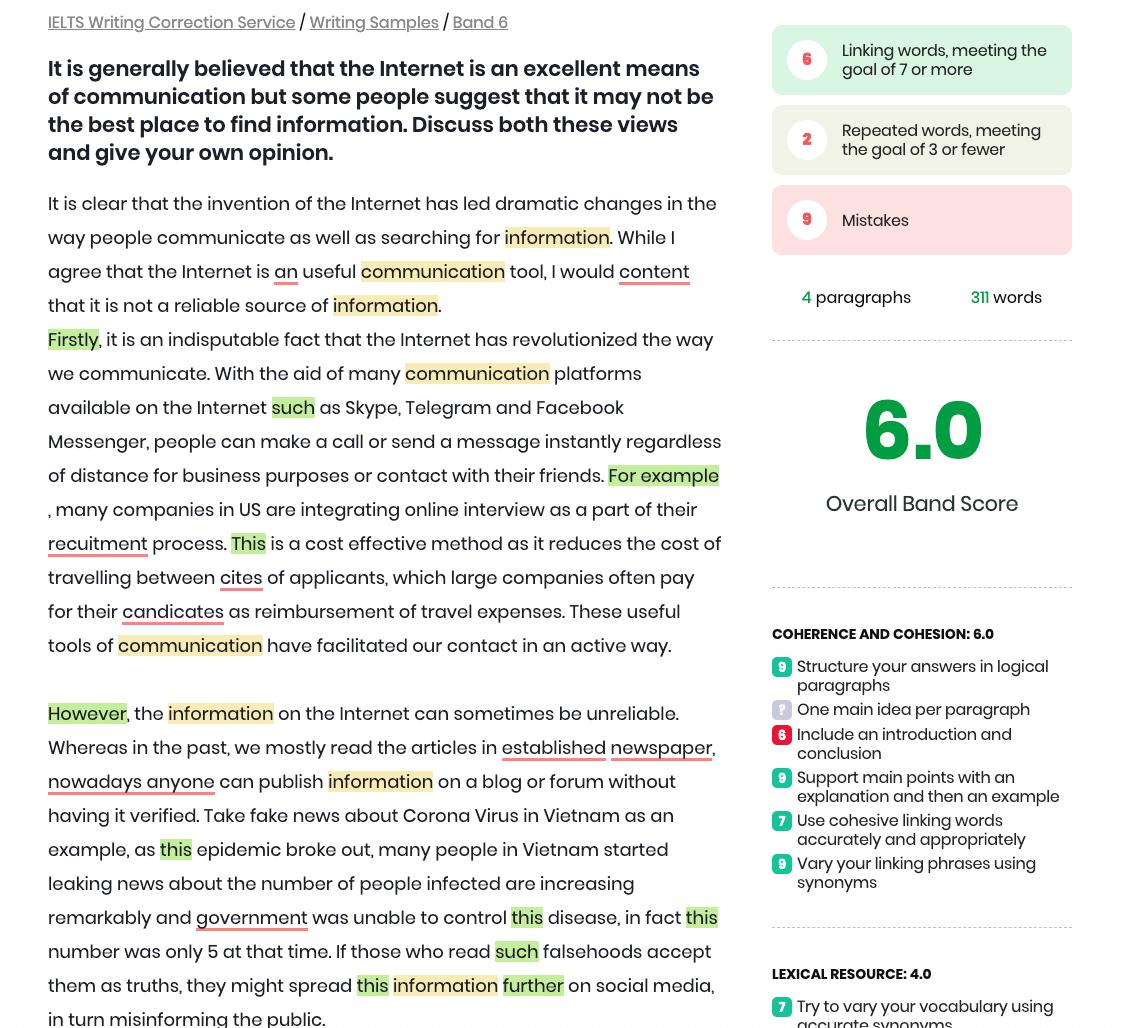 IELTS Writing task checker, evaluation and correction service online